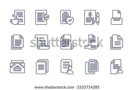 Documentation line icon collection. Editable stroke. Vector illustration. Containing document, legal document, privacy policy, quote request, file, information, documents, copy, form.