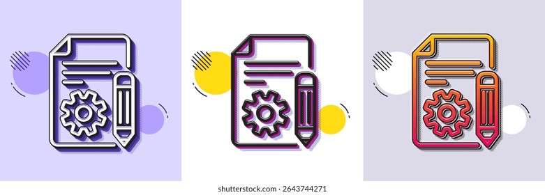 Documentation line icon. Halftone dotted pattern. Gradient icon with grain shadow. Technical instruction sign. Line documentation icon. Various designs. Vector