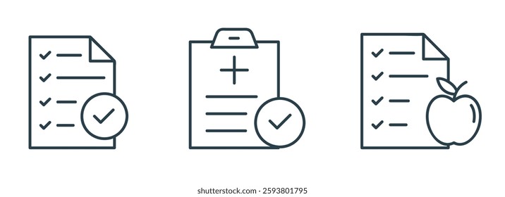 Documentation line Icon set. Vector Illustrations of Medical Forms, Checklists, and Reports