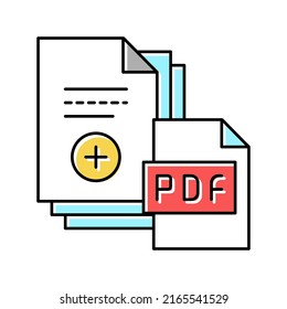 documentation scan adding in pdf file color icon vector. documentation scan adding in pdf file sign. isolated symbol illustration