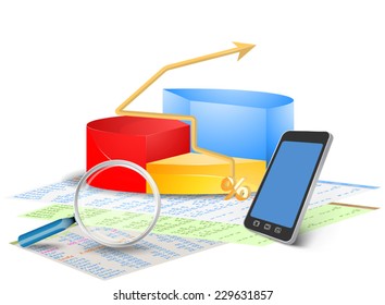 Documentation stock with smart phone and pie chart,business concepts vector background