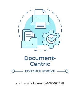 Document-centric soft blue concept icon. Office workflow organization. Data analytics. Round shape line illustration. Abstract idea. Graphic design. Easy to use in infographic, article