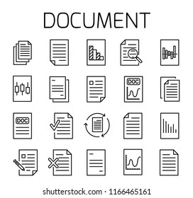 Documentl related vector icon set. Well-crafted sign in thin line style with editable stroke. Vector symbols isolated on a white background. Simple pictograms.