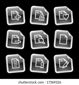 Documents 2 web icons, black glossy sticker series