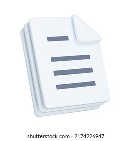 Documents 3d icon. Stack of sheets with text. Isolated object on a transparent background