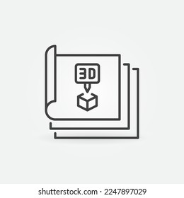 Documents for 3D printer vector concept icon or sign in outline style