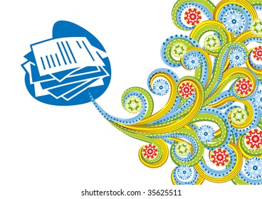 Documents in abstract collage. Format A4. Vector illustration. Isolated groups and layers. Global colors.