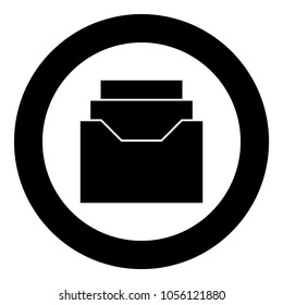 Documents archieve or drawer black icon in circle