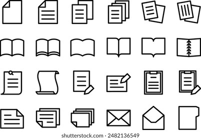 Icono de dibujo de línea negra de documentos y libros
