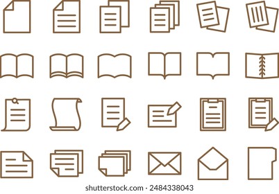 Documents and books brown line drawing icon