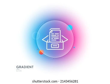 Documents box line icon. Gradient blur button with glassmorphism. Doc files page sign. Office note symbol. Transparent glass design. Documents box line icon. Vector