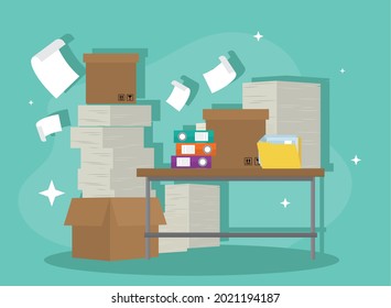 documents in box over desk paperwork