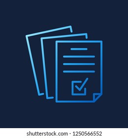 Documents or Business report vector blue line icon or logo element on dark background