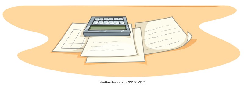 Documents and calculator on desk illustration
