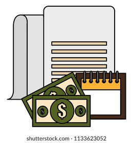 documents with calendar and money