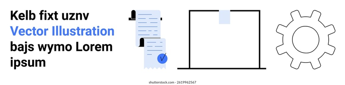 Documents with checkmarks, large blank board, and gear symbol. Ideal for productivity apps, business presentations, project management tools, educational platforms, software development, workflow