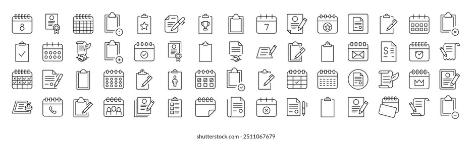 Documents, Clipboard, Calendar Outline Icon Collection. Editable Stroke. Perfect for Infographics, Articles, Books, Flyers, Banners