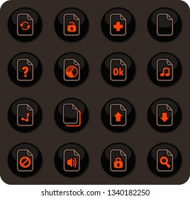 Documents color vector icons on dark background for user interface design