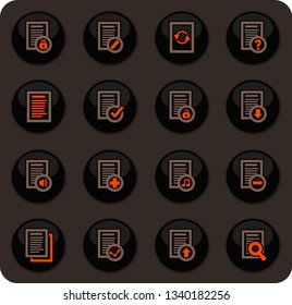 Documents color vector icons on dark background for user interface design