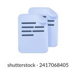 Documents copies, papers stack 3D. Modern information icon in 3D style. Data, report, page symbol design aesthetics. 3D vector illustration isolated on white background