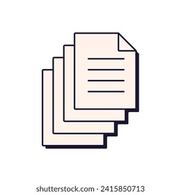 Documents copies, papers stack. Old retro information icon in 90s style. Data, report, page symbol, nostalgic 00s design aesthetics. Flat vector illustration isolated on white background