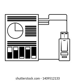 documents with data chart icon cartoon vector illustration graphic design