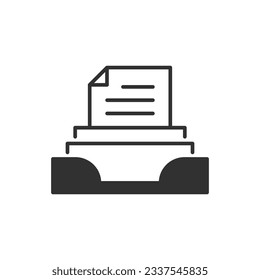 Documents in document tray. Monochrome black and white icon