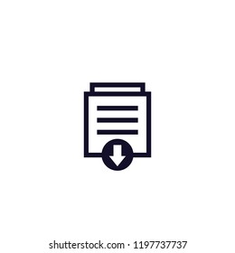 documents download icon on white, vector