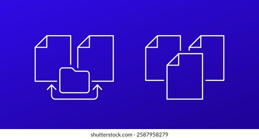 documents and file folder icons, line vector