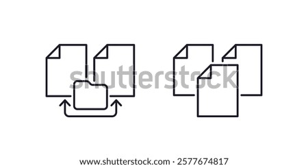 documents and file folder line icons on white