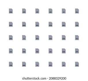 Documents file format. Icons set. Two-color set size 24x24.