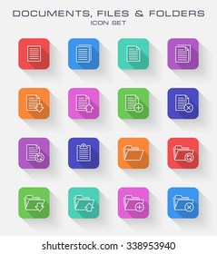 Documents, Files & Folders - Flat Color Rectangular Buttons