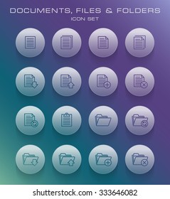 Documents, Files & Folders - Flat Glass Round Button Set