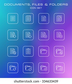 Documents, Files & Folders - Flat Linear Rectangular Icon Set