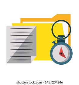 documents files system archives with chronometer cartoon vector illustration graphic design