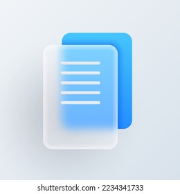 Documents and files vector modern trend icon in style of glassmorphism with gradient, blur and transparency. Glassmorphism paper document, paperwork sign, information storage