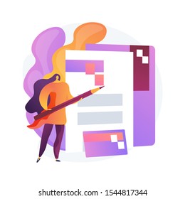 Dokumente werden ausgefüllt. Büroangestellter, Firmenangestellter. Kreditkarte, Ordner, Vertrag. Unterzeichnung des Beschäftigungsvertrags Firmenlogo. Vektor-einzelne Concept-Metapher