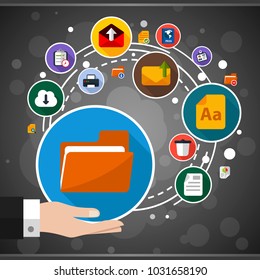 Documents flat icon concept. Vector illustration. Element template for design.