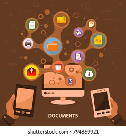 Documents flat icon concept. Vector illustration. Element template for design.
