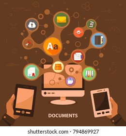 Documents flat icon concept. Vector illustration. Element template for design.