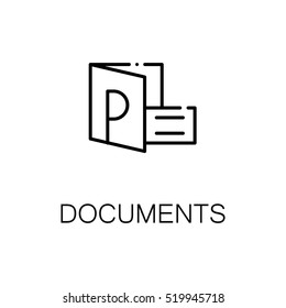 Documents flat icon. Single high quality outline symbol of travel for web design or mobile app. Thin line signs of tourism for design logo, visit card, etc. Outline pictogram of documents