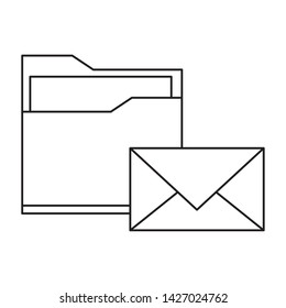 documents folder files with envelope icon cartoon in black and white vector illustration graphic design
