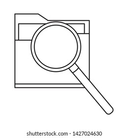 documents folder files with magnifying glass icon cartoon in black and white vector illustration graphic design