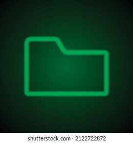Documents folder simple icon. Flat desing. Green neon on black background with green light.ai