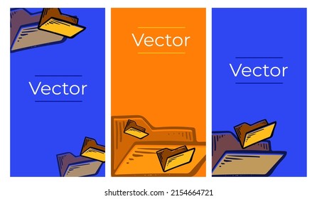 Documents folder sketch vector set of illustrations. Active power bank hand drawn vertical background. Data storage collection