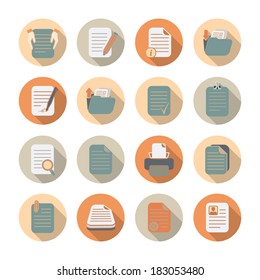 Documents folders and files processing and storage flat icons with shadow set isolated vector illustration