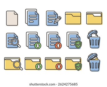 Ilustración de conjunto de iconos de documentos y carpetas