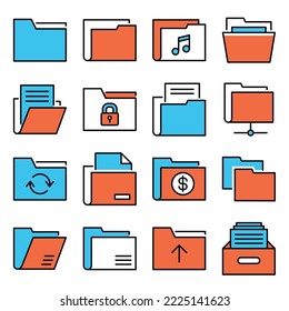 Documents Folders Icons Set on White Background. Vector