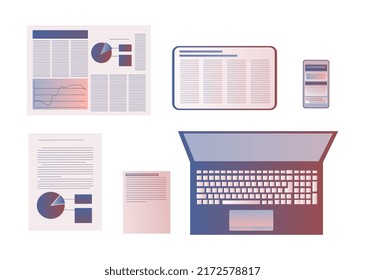 documents and gadgets for office set