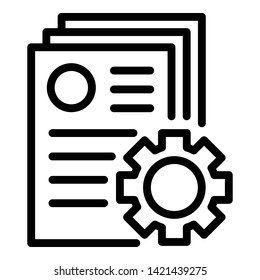 Documents and gear icon. Outline documents and gear vector icon for web design isolated on white background